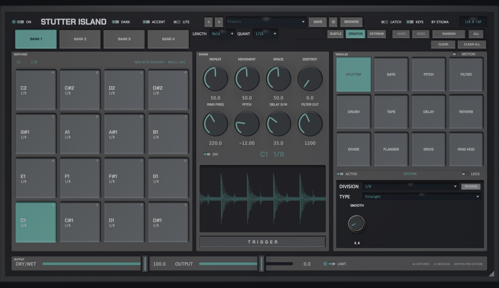 Dark theme, mint accent