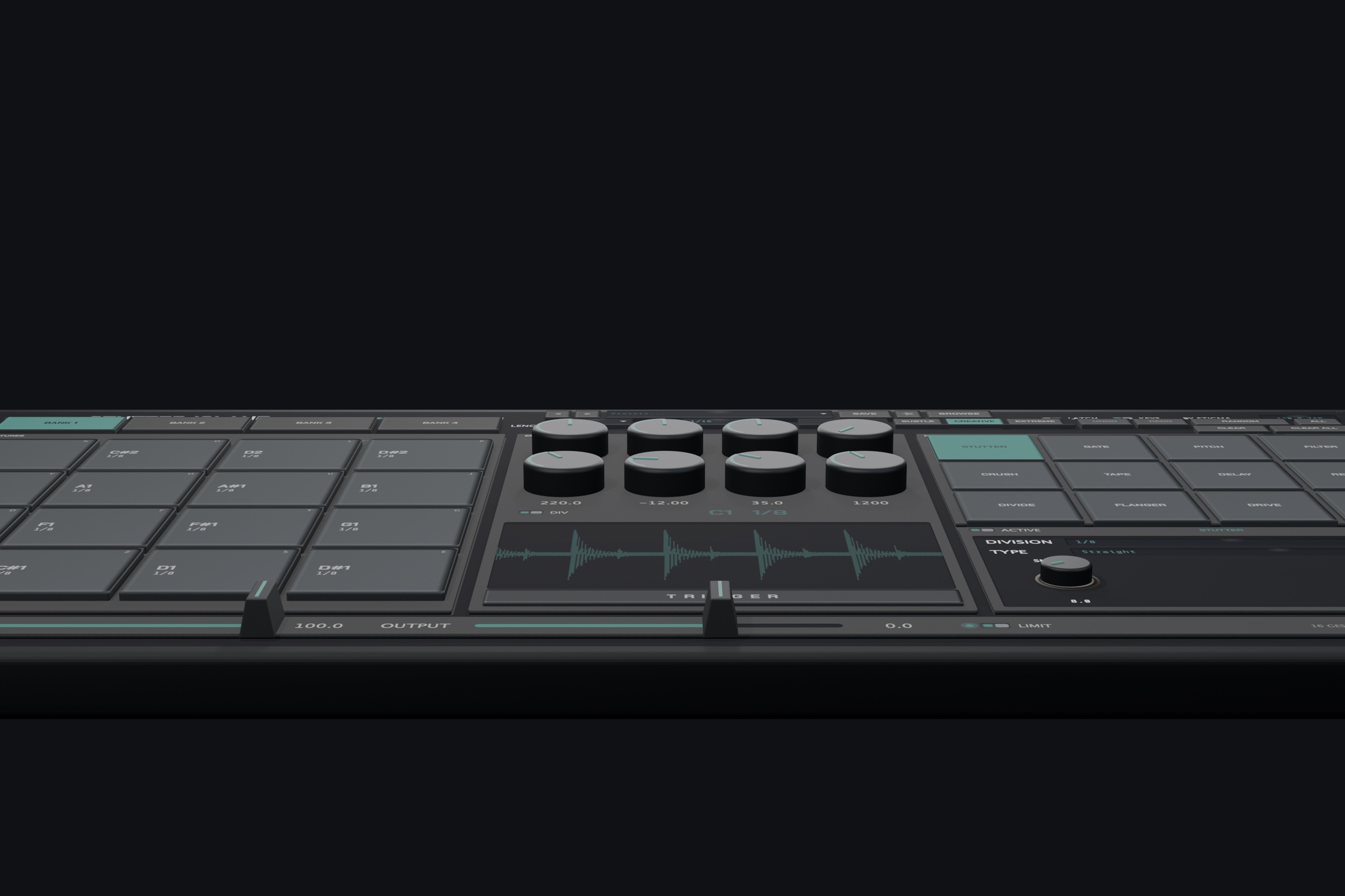 Stutter Island, low panel view — mint accent